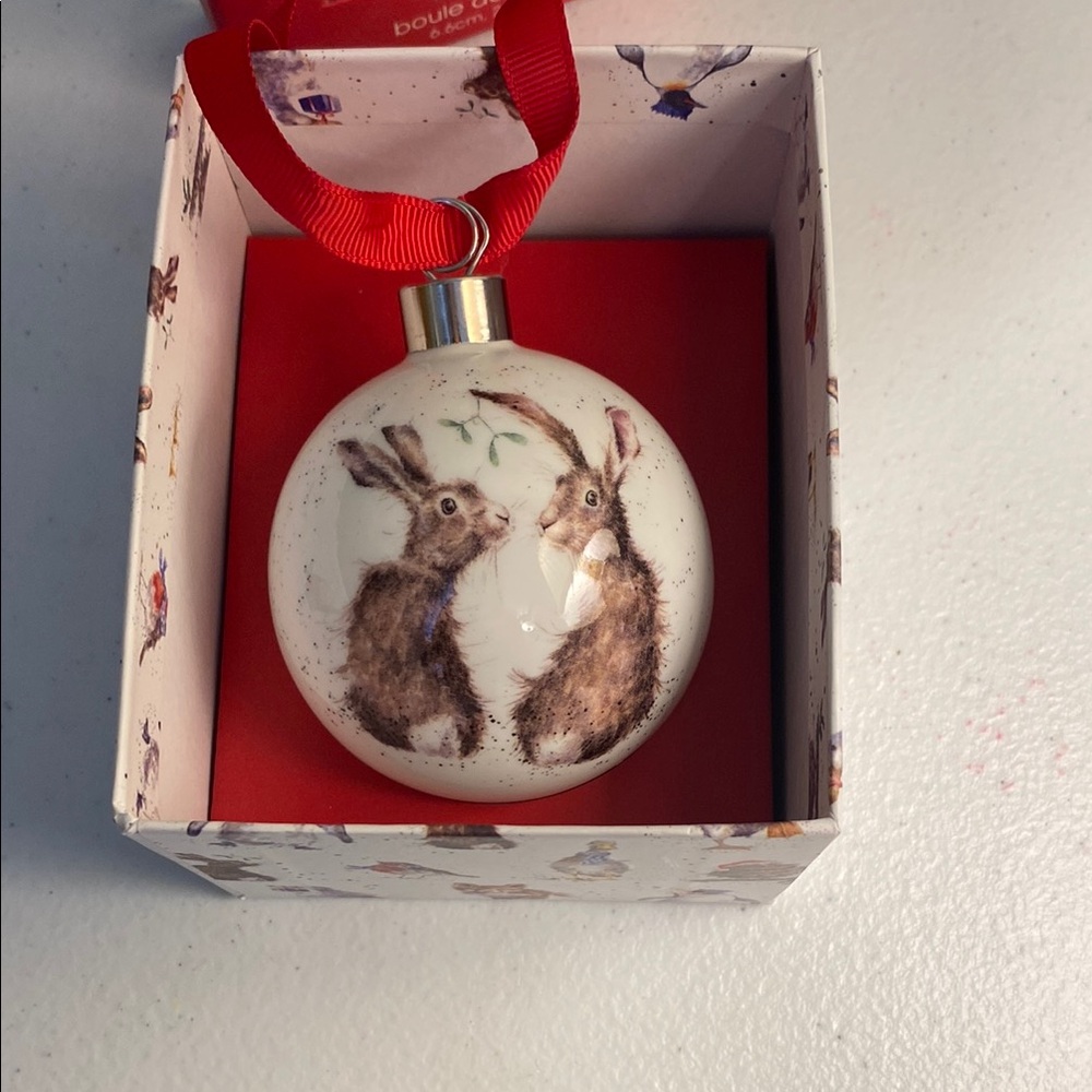 Royal Worcester Wrendale Fesigns Charming Holiday Ornament with Rabbits